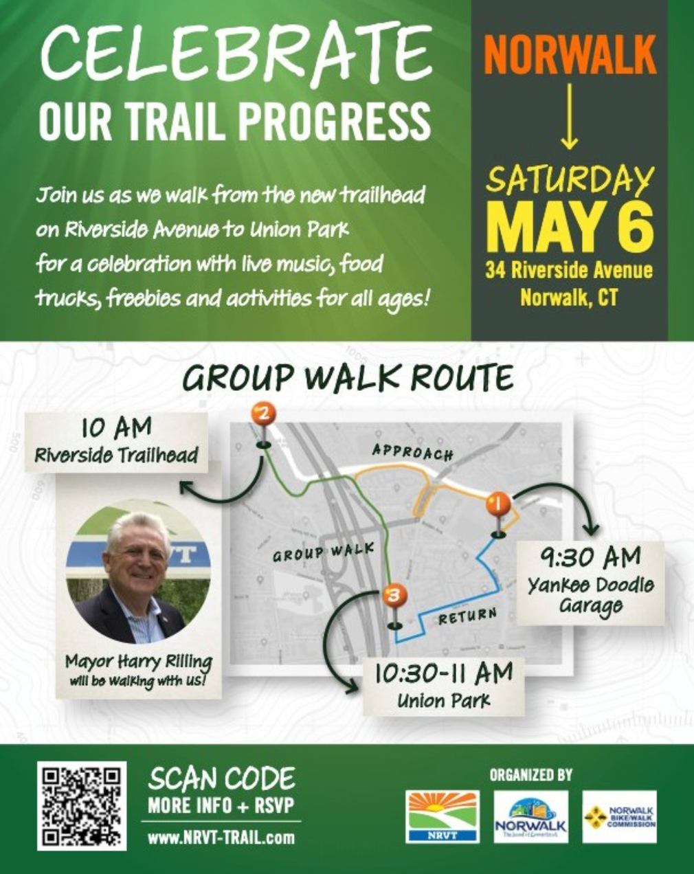 An image highlighting a May 6 event for the Norwalk River Valley Trail