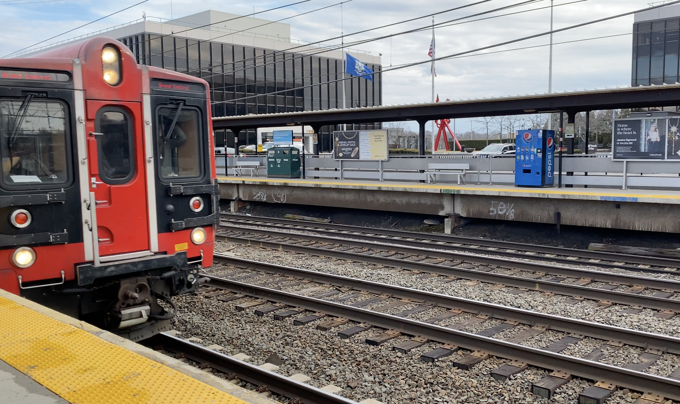 A train pulling into the station.
