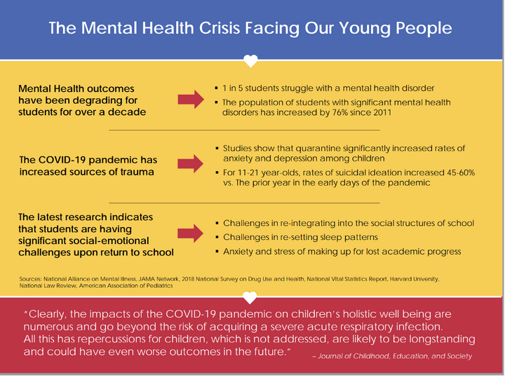 A graphic describing "The Mental Health Crisis Facing Our Young People"