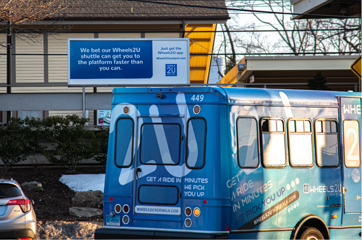 A small shuttle bus in Westport