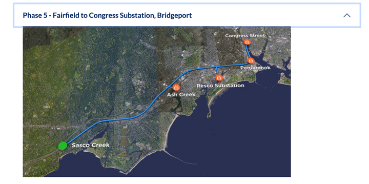 A map showing the United Illuminating project area